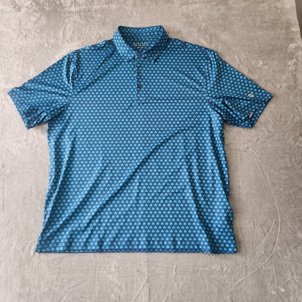 Maelreg Polo Shirt Men Blue Green Clover All Over Print Performance Casual 2XL